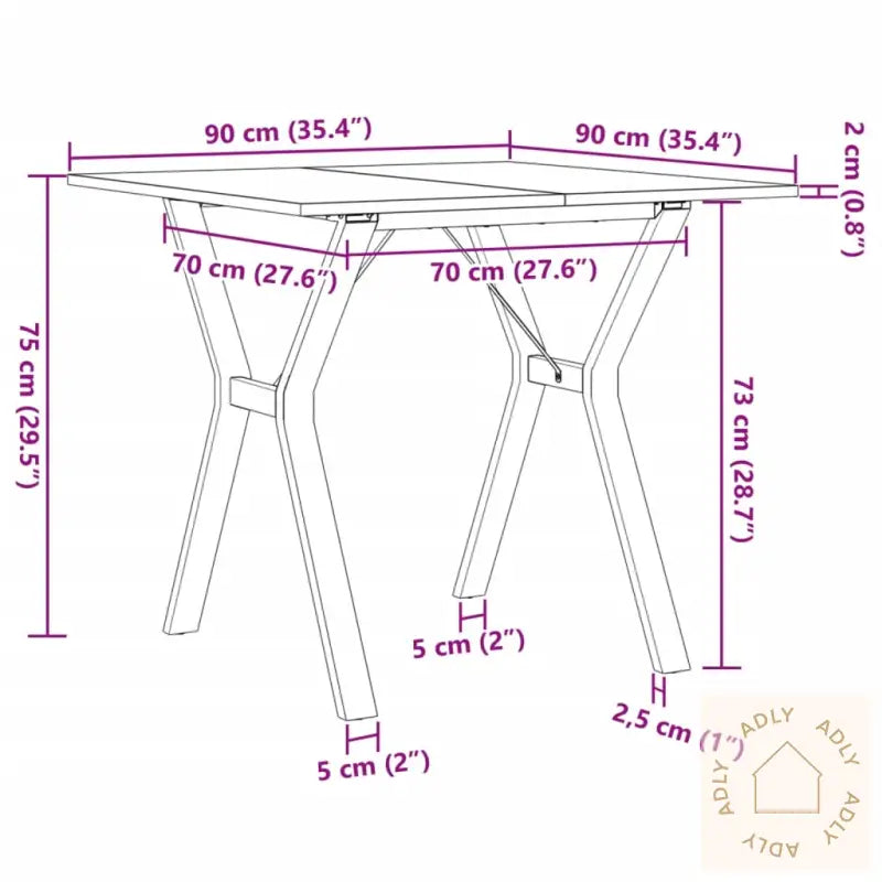 Spisebord Y-Ramme 90X90X75 Cm Heltre Furu Og Stål
