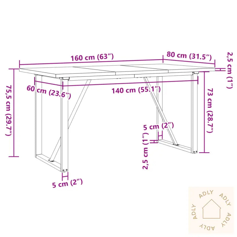 Spisebord O-Ramme 160X80X75,5 Cm Heltre Furu Og Stål