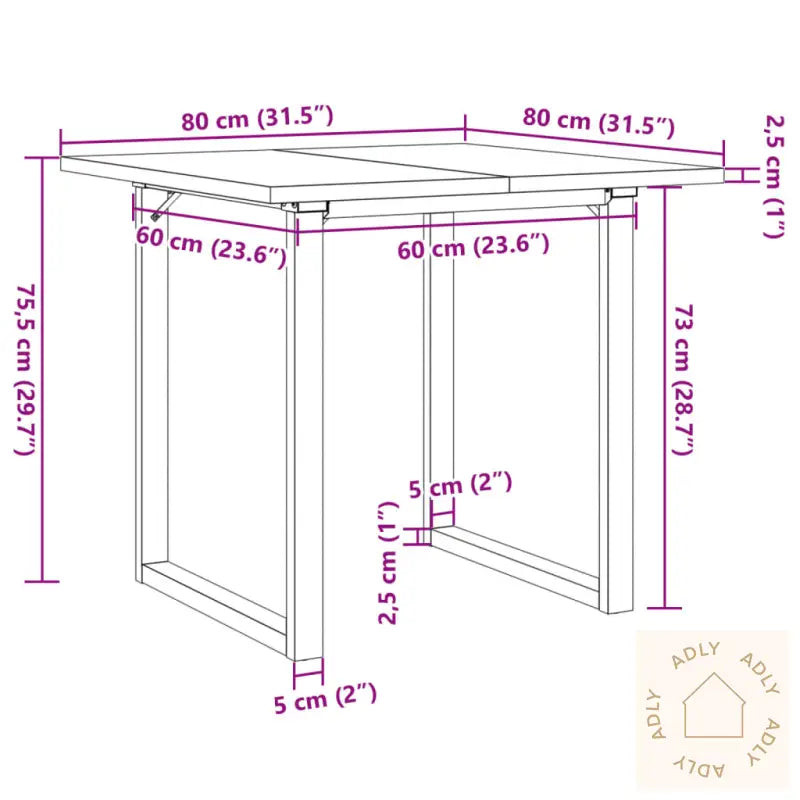 Spisebord O-Ramme 80X80X75,5 Cm Heltre Furu Og Stål