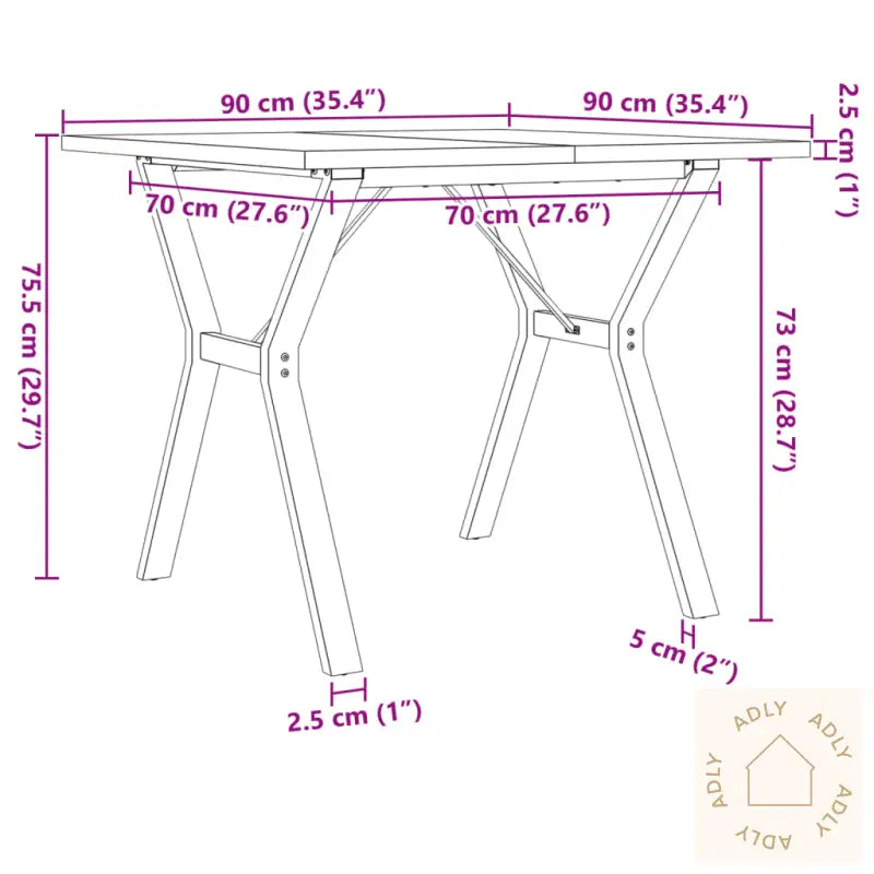 Spisebord Y-Ramme 90X90X75,5 Cm Heltre Furu Og Stål