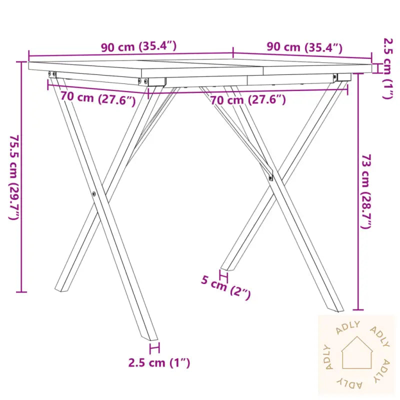 Spisebord X-Ramme 90X90X75,5 Cm Heltre Furu Og Stål