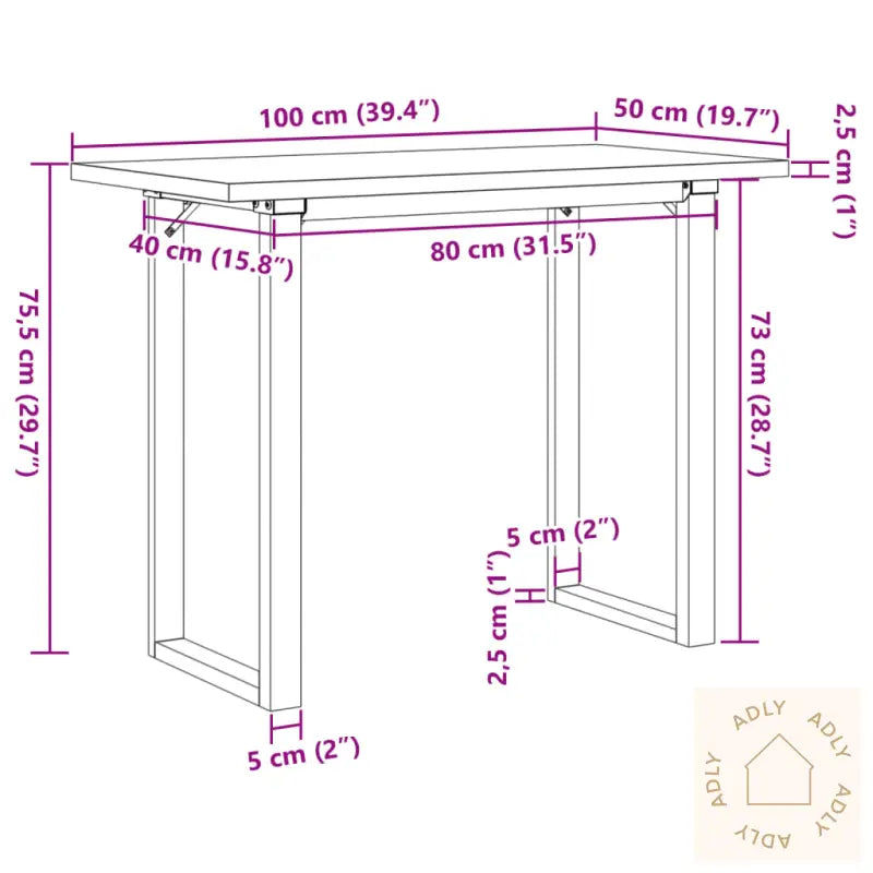 Spisebord O-Ramme 100X50X75,5 Cm Heltre Furu Og Stål