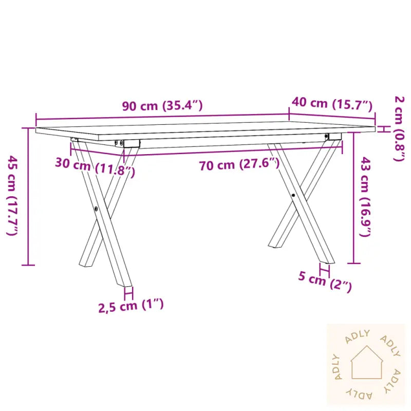 Salongbord X-Ramme 90X40X45 Cm Heltre Furu Og Stål