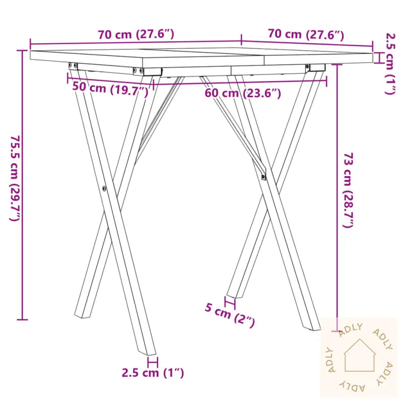 Spisebord X-Ramme 70X70X75,5 Cm Heltre Furu Og Stål