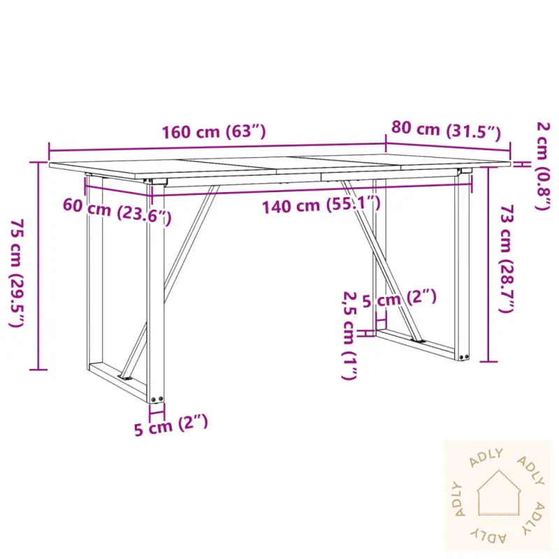 Spisebord O-Ramme 160X80X75 Cm Heltre Furu Og Stål