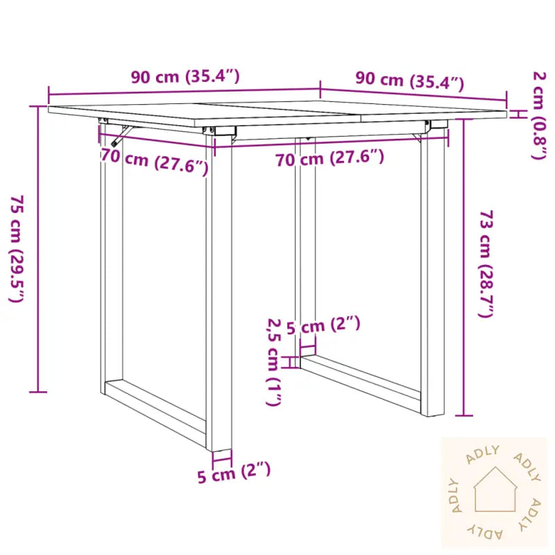 Spisebord O-Ramme 90X90X75 Cm Heltre Furu Og Stål