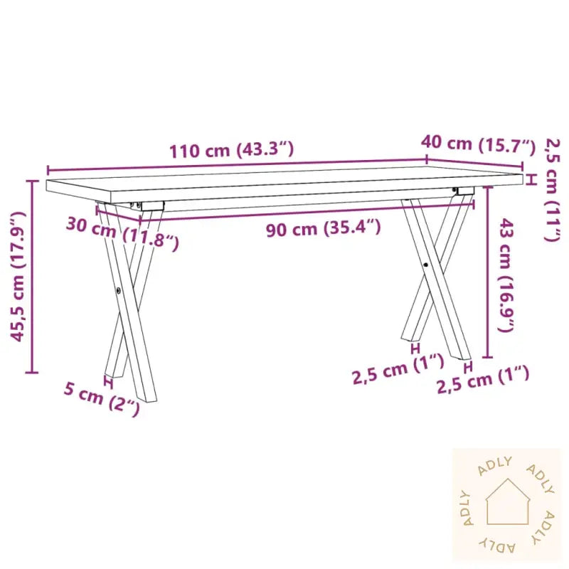 Salongbord X-Ramme 110X40X45,5 Cm Heltre Furu Og Stål