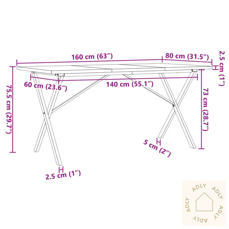 Spisebord X-Ramme 160X80X75,5 Cm Heltre Furu Og Stål