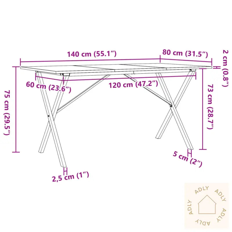 Salongbord X-Ramme 140X80X75 Cm Heltre Furu Og Stål