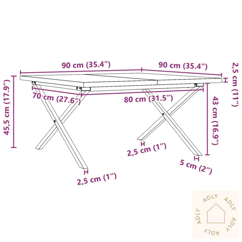 Salongbord X-Ramme 90X90X45,5 Cm Heltre Furu Og Stål