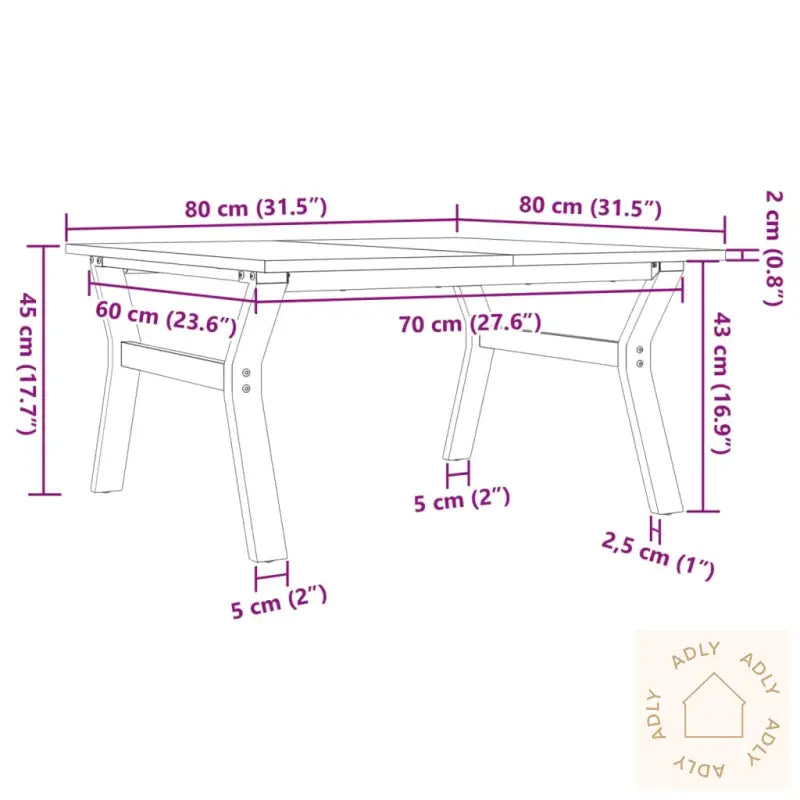 Salongbord Y-Ramme 80X80X45 Cm Heltre Furu Og Stål