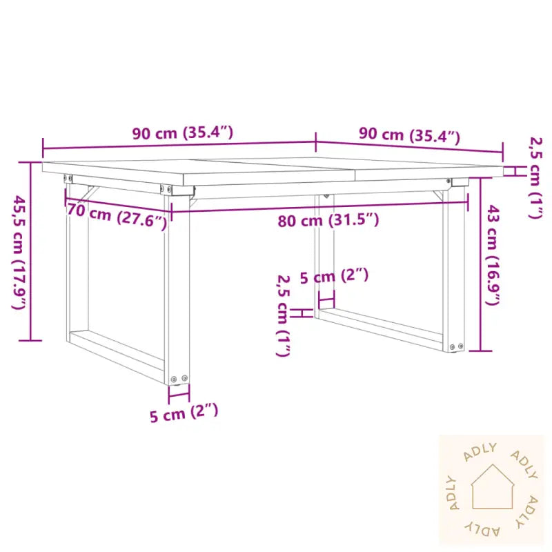 Salongbord O-Ramme 90X90X45,5 Cm Heltre Furu Og Stål