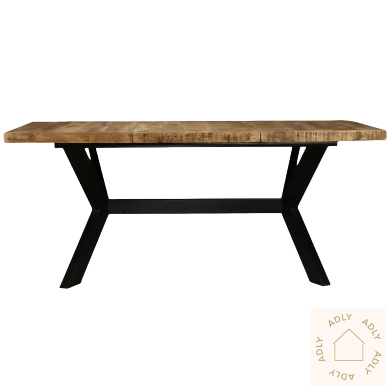 Bilde av grovt heltre mango spisebord med svart metallbein i industriell stil