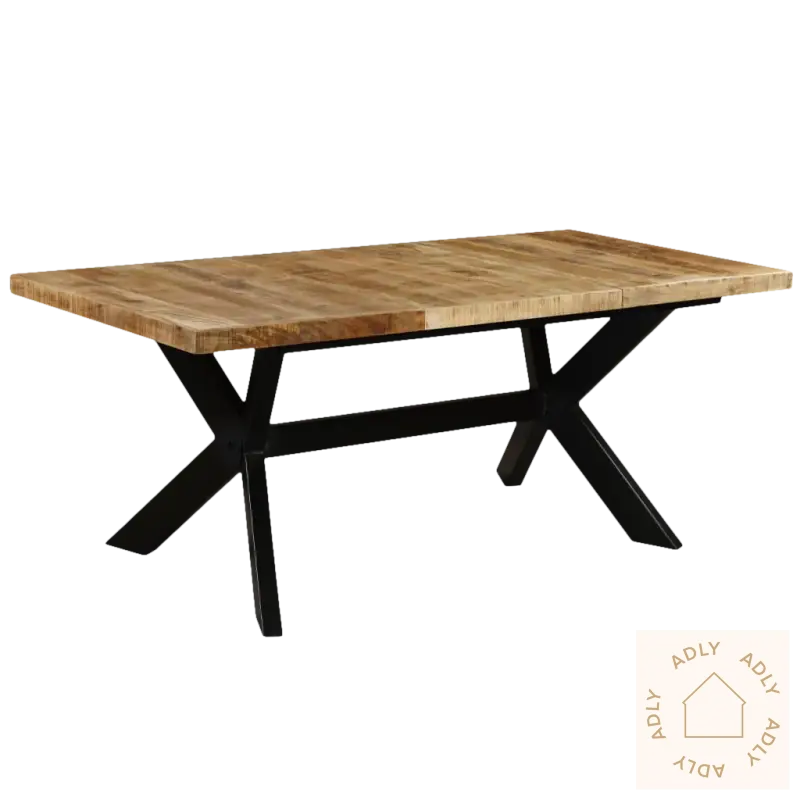 Bord i grovt heltre mango med svart metallbein, perfekt for industriell stil