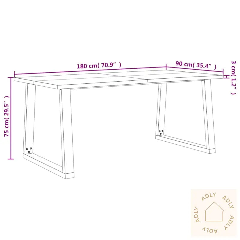 Spisebord Med Naturlig Kant 180X90X75 Cm Heltre Akasie