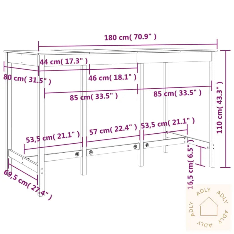 Barbord Hvit 180X80X110 Cm Heltre Furu