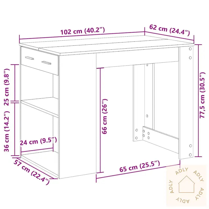 Skrivebord Med Skuff Og Hylle 102X62X77,5 Cm Konstruert Tre