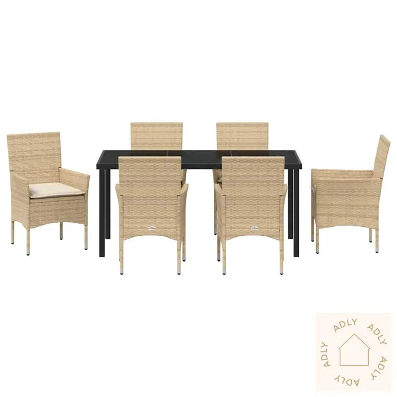 7-Delt Hagesett Med Puter I Beige Poly Rattan