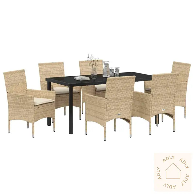 7-Delt Hagesett Med Puter I Beige Poly Rattan