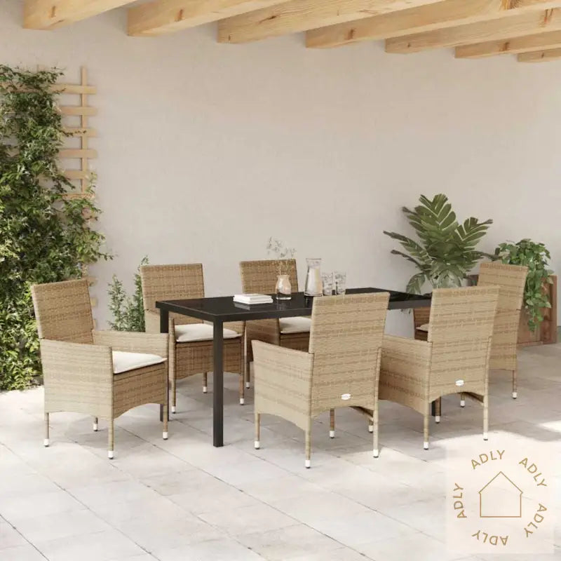 7-Delt Hagesett Med Puter I Beige Poly Rattan