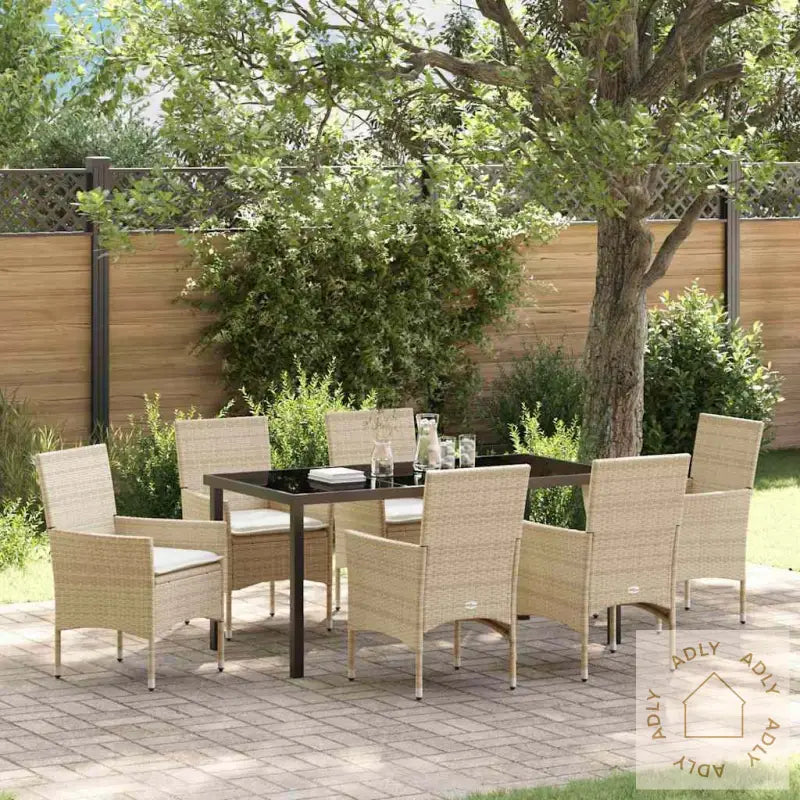 7-Delt Hagesett Med Puter I Beige Poly Rattan