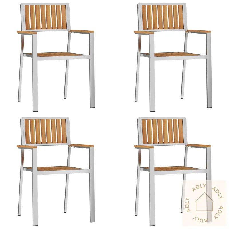Stable Hage Stoler 4 Stk Solid Teak & Rustfritt Stål