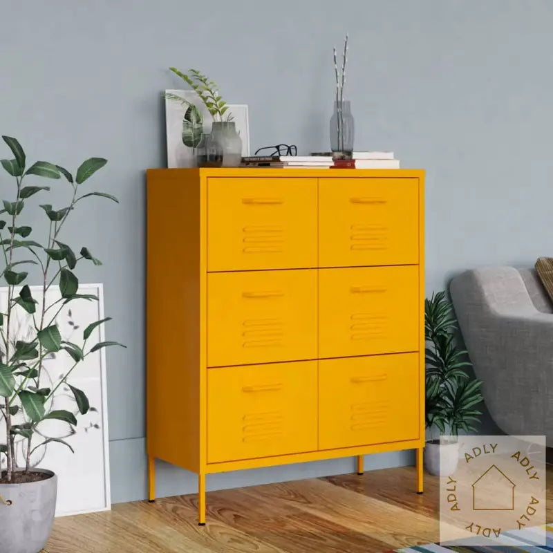 Kommode Sennepsgul 80X35X101,5 Cm Stål