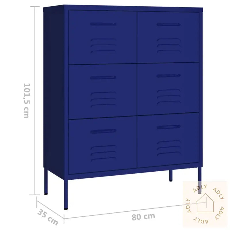 Kommode Marineblå 80X35X101,5 Cm Stål