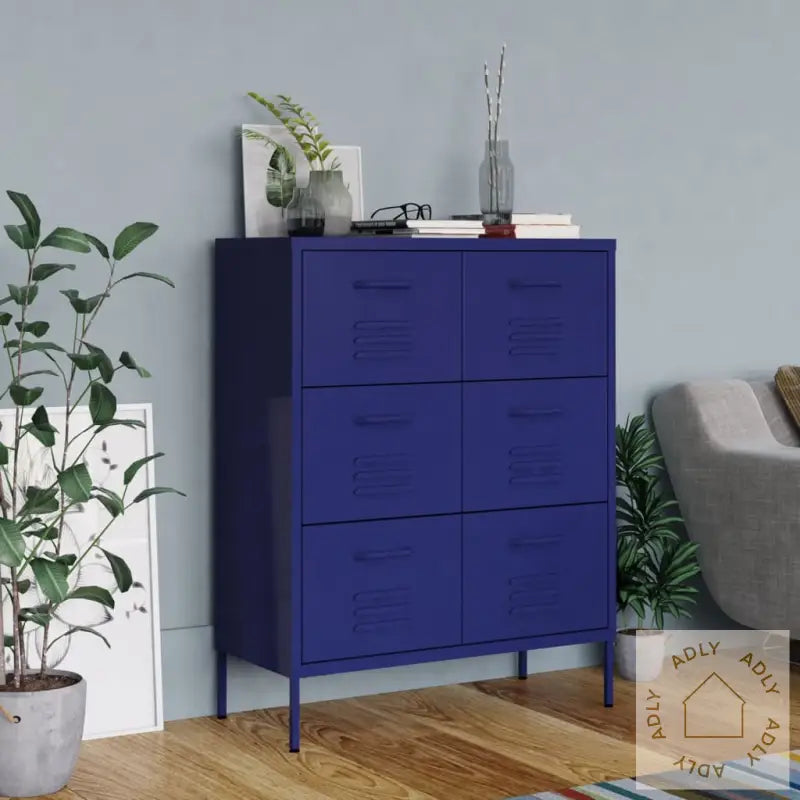 Kommode Marineblå 80X35X101,5 Cm Stål