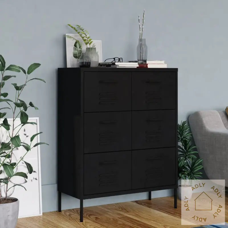 Kommode Svart 80X35X101,5 Cm Stål
