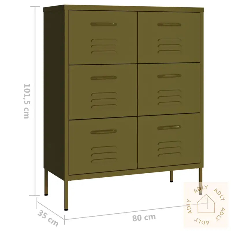 Kommode Olivengrønn 80X35X101,5 Cm Stål