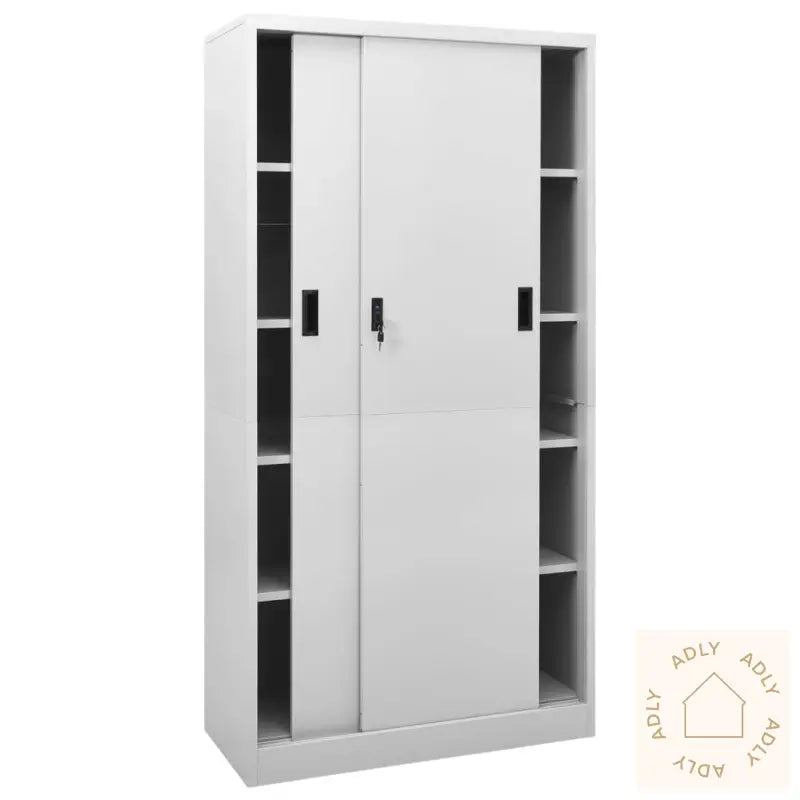 Kontorskap Med Skyvedør 90X40X180 Cm Lysegrå Stål