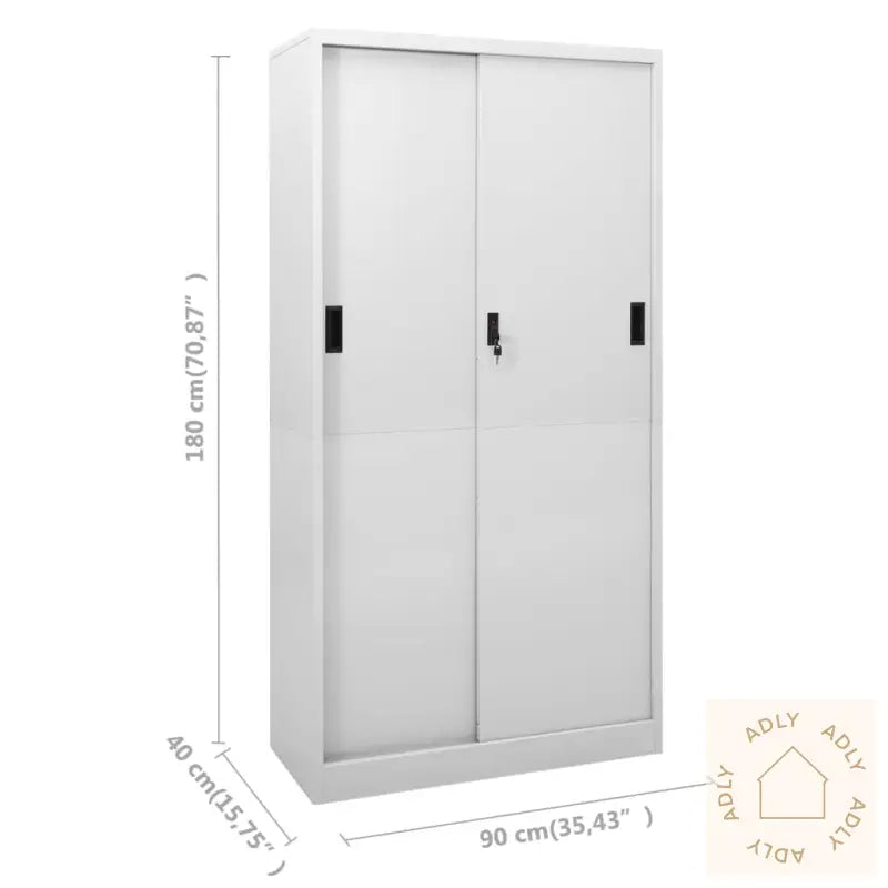 Kontorskap Med Skyvedør 90X40X180 Cm Lysegrå Stål