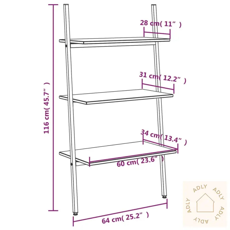 Stigehylle 3 Etasjer Lysebrun Og Svart 64X34X116 Cm