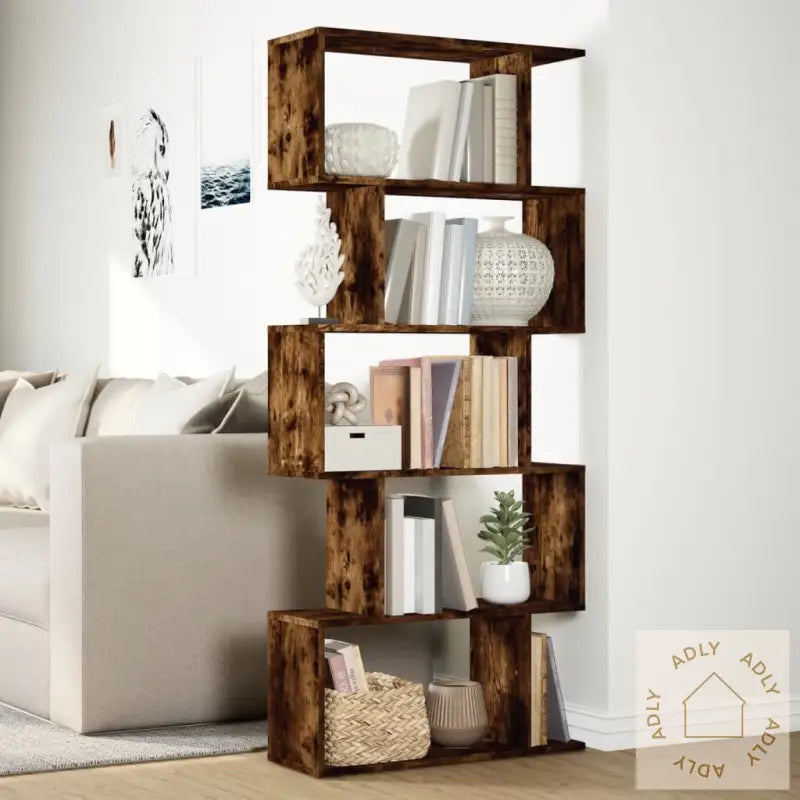 Romdeler Bokhylle 5 Lag Røkt Eik 70X24X161 Cm Konstruert Tre