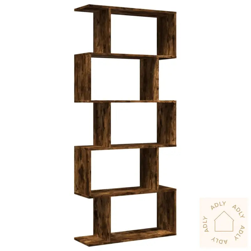 Romdeler Bokhylle 5 Lag Røkt Eik 70X24X161 Cm Konstruert Tre