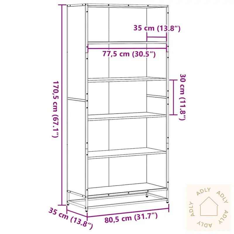Bokhylle Røkt Eik 80,5X35X170,5 Cm Konstruert Tre