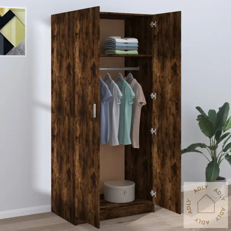 Garderobe Røkt Eik 80X52X180 Cm Konstruert Tre