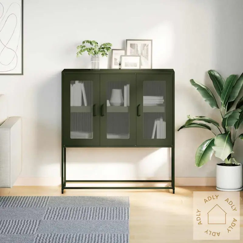 Skjenk Olivengrønn 100,5X39X107 Cm Kaldvalset Stål