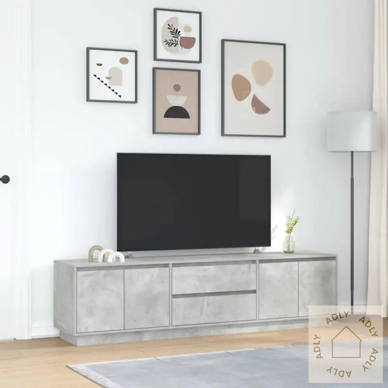 Tv-Benk Med Led-Lys Betonggrå 193,5X41X50 Cm