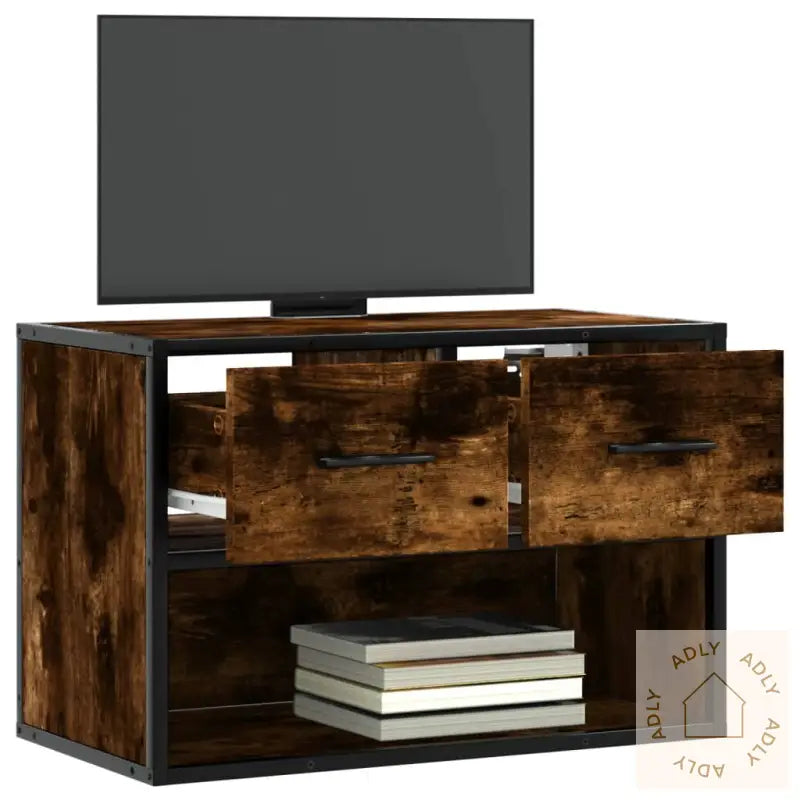 Tv-Benk Røkt Eik 60X31X39,5 Cm Konstruert Tre Og Metall