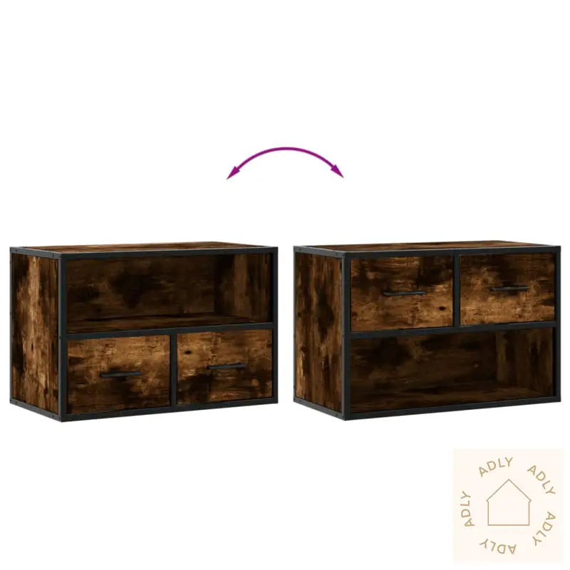 Tv-Benk Røkt Eik 60X31X39,5 Cm Konstruert Tre Og Metall