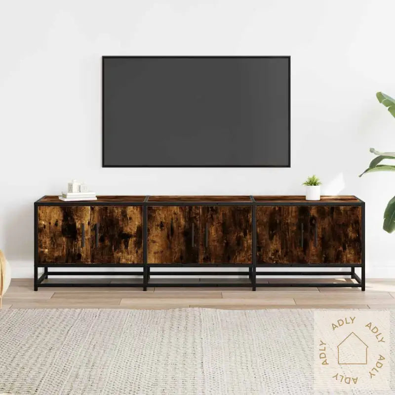 Tv-Benk Røkt Eik 150X35X41 Cm Konstruert Tre Og Metall