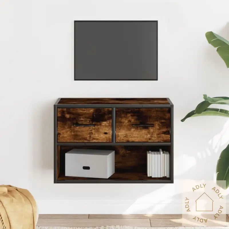 Tv-Benk Røkt Eik 60X31X39,5 Cm Konstruert Tre Og Metall