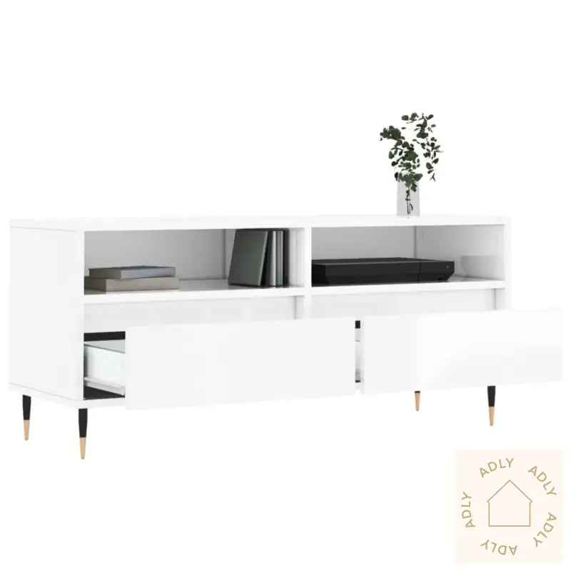 Tv-Benk Høyglans Hvit 100X34,5X44,5 Cm Konstruert Tre