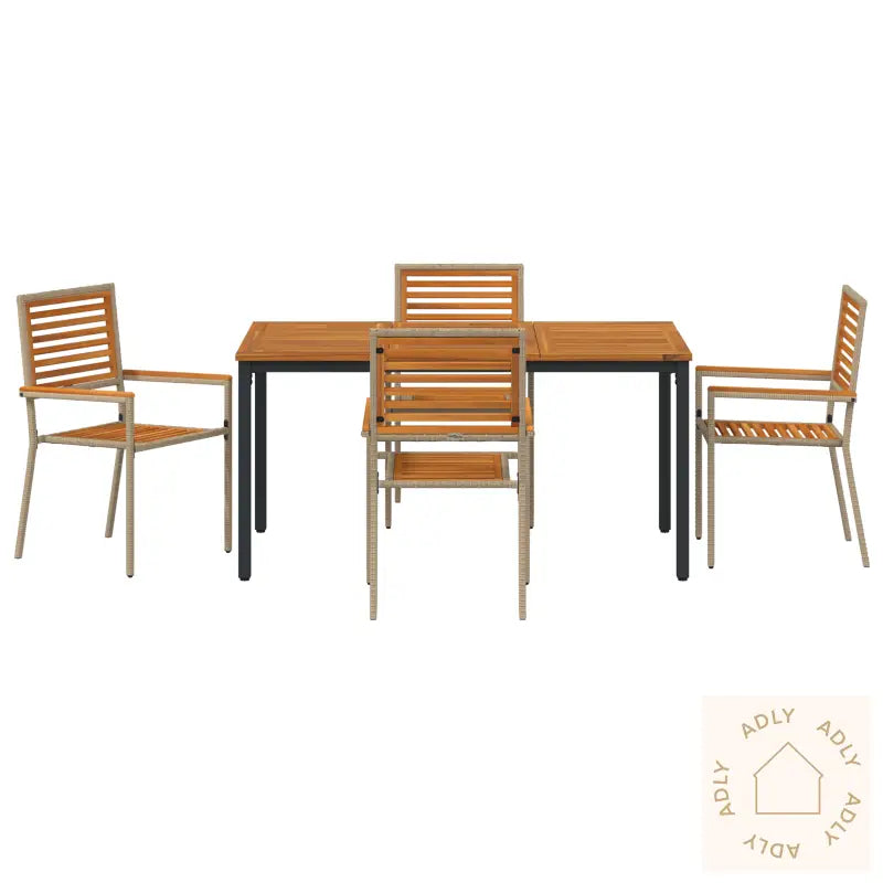 5 Delt Hage Spisegruppe Beige Poly Rattan Akasie