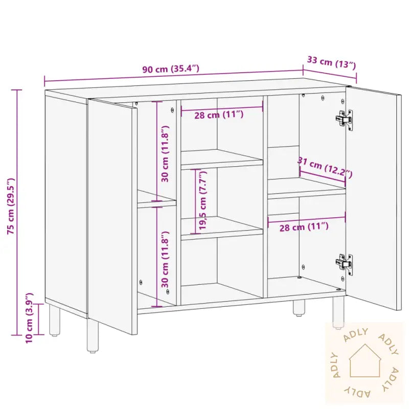 Skjenk Svart 90X33X75 Cm Konstruert Tre