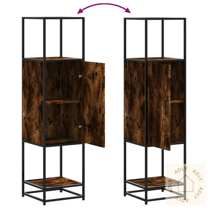Highboard Røkt Eik 35,5X35X139 Cm Konstruert Tre Og Metall