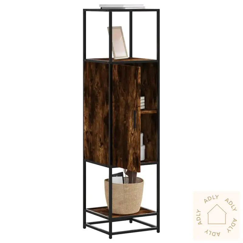 Highboard Røkt Eik 35,5X35X139 Cm Konstruert Tre Og Metall