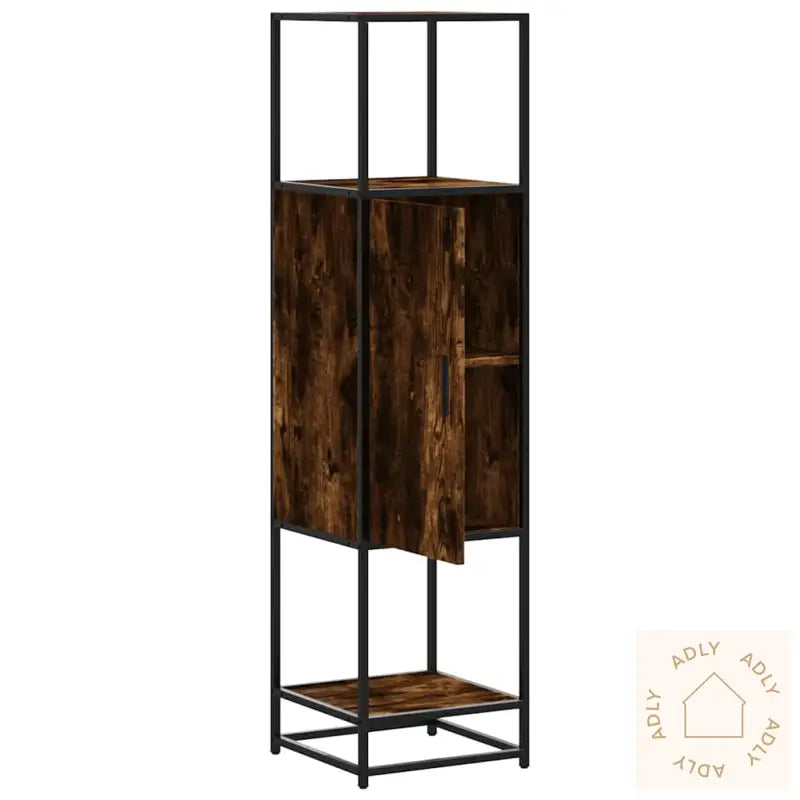 Highboard Røkt Eik 35,5X35X139 Cm Konstruert Tre Og Metall